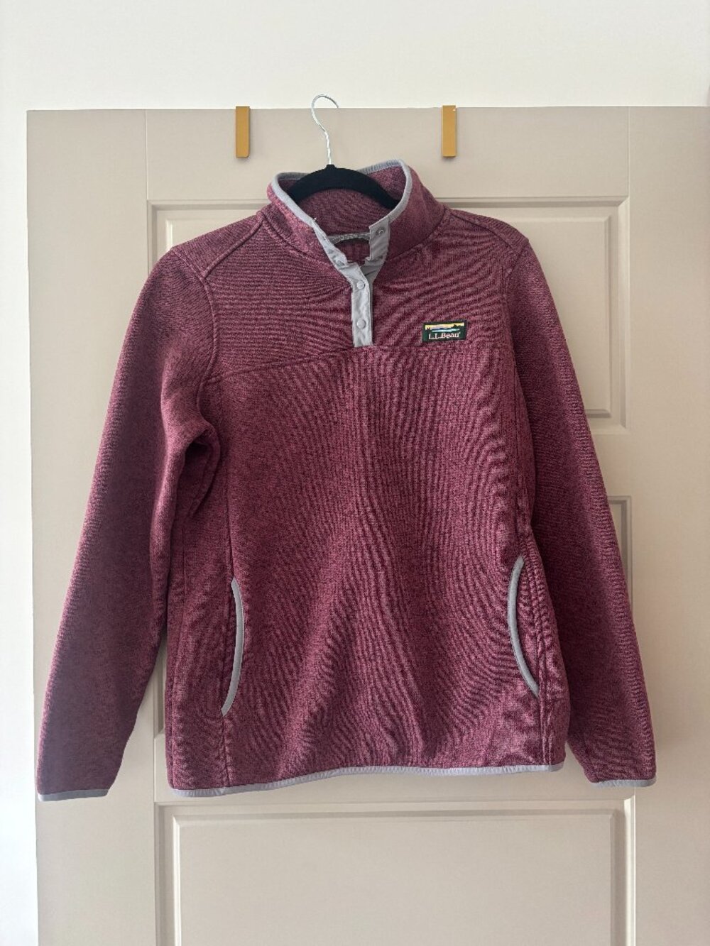 L.L. Bean Women's Plum Fleece Pullover with Gray Trim